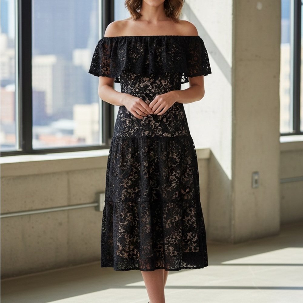 Cooper st‎  Off-Shoulder Black Lace Midi Dress